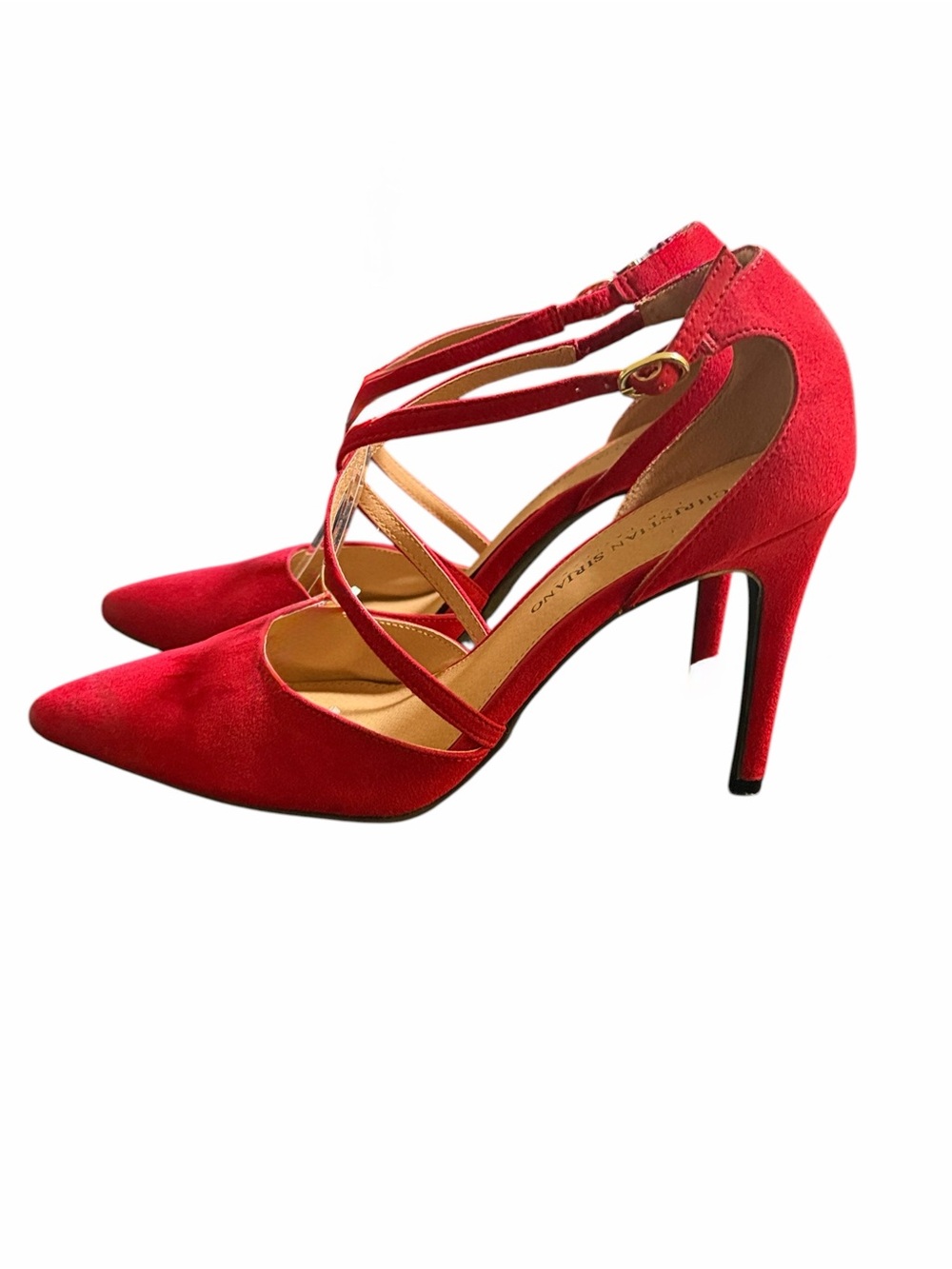 Christian Siriano Red Suede Pointed-Toe Crisscross Slingbacks Heels Size 8 - Picture 5 of 12